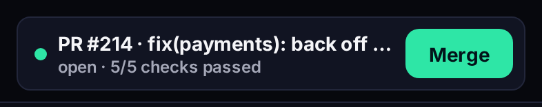 Pull request 214 with five of five checks passed and a Merge button